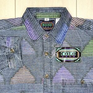 VTG COLO WEAR Tribal Triangle Stripe Shirt Mens M 100% Cotton Oman Made NWT